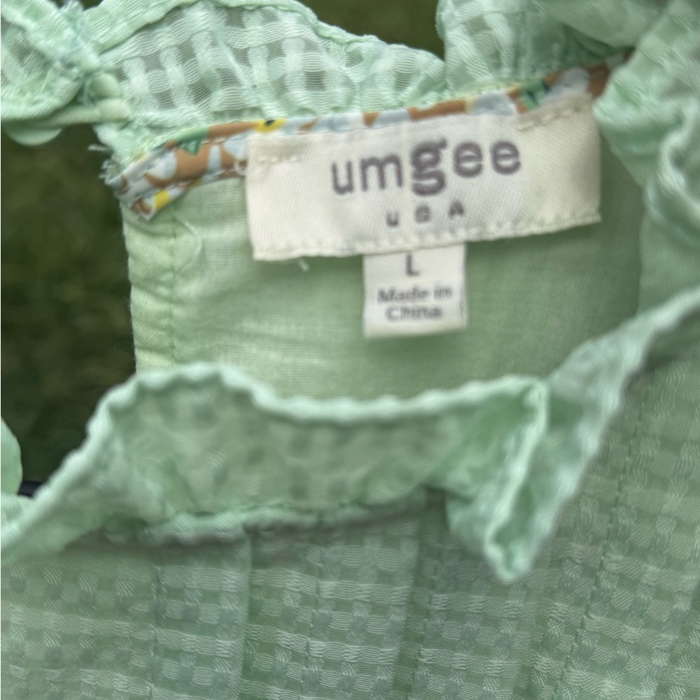 Umgee Mint Green Gingham waffle style Blouse Size Large - Picture 2 of 8